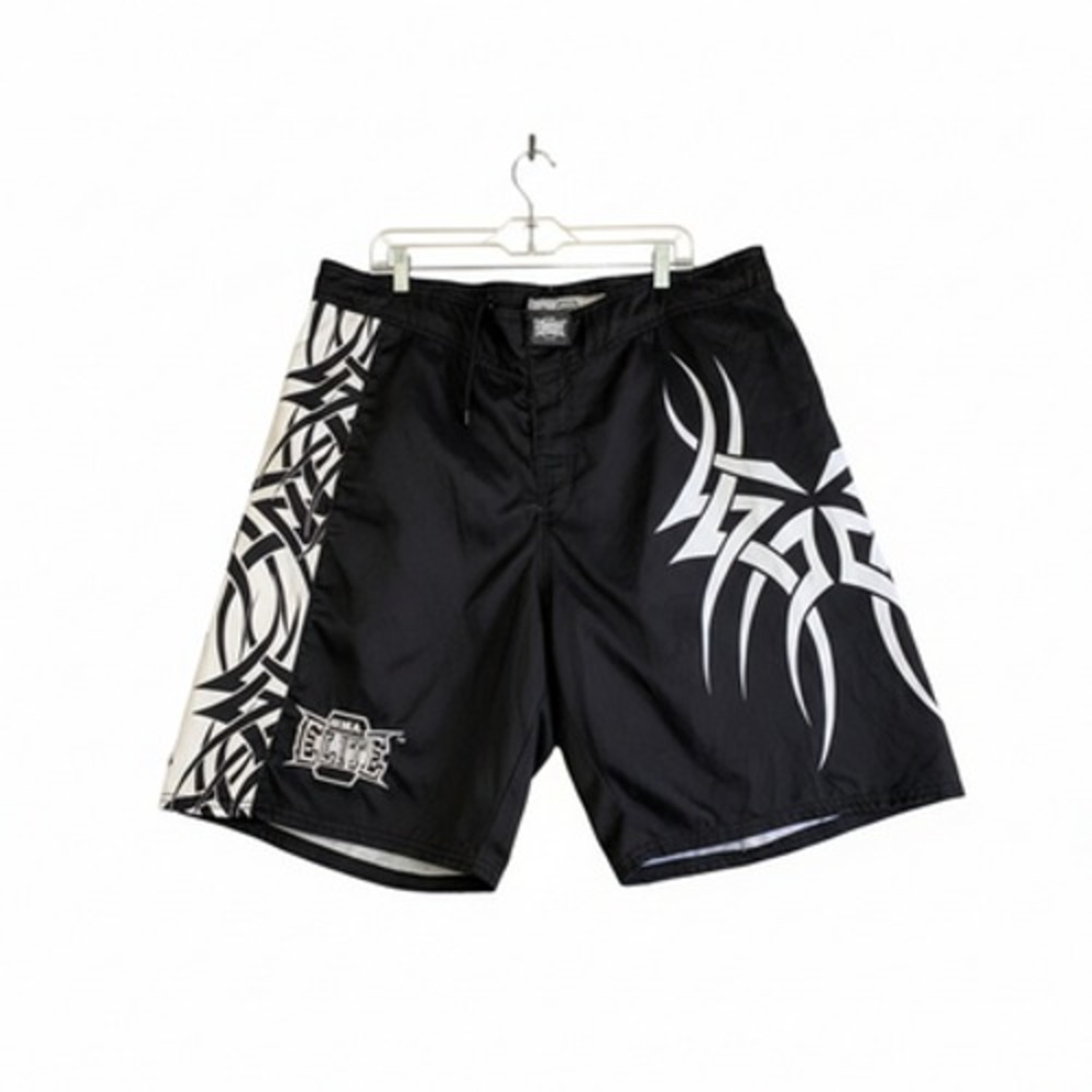 MMA Elite Board Shorts Men XL Black Tribal Print Drawstring 100 Polyester